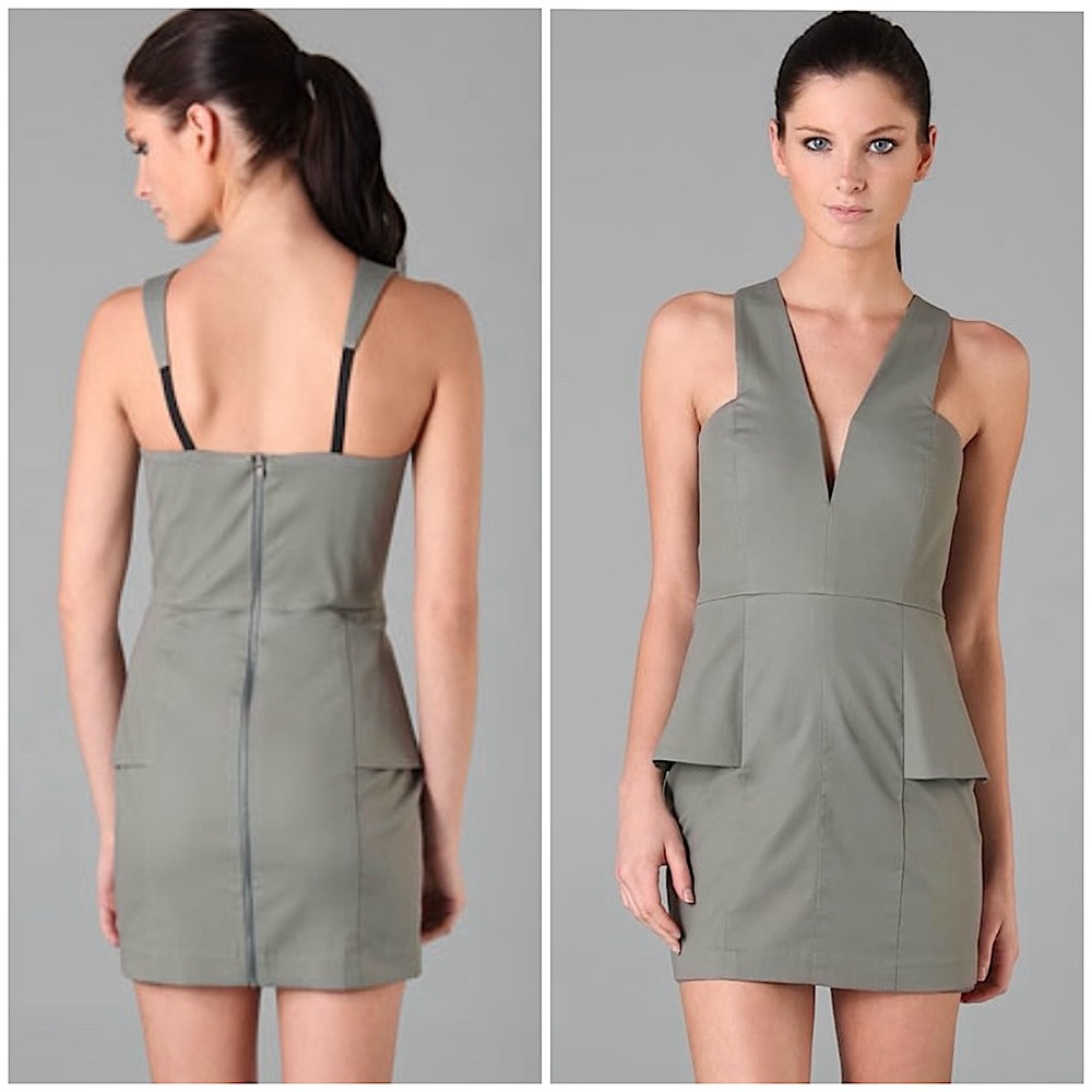 MICHELLE MASON | Designer Olive Green Mini Peplum dress